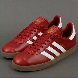 Adidas Gazelle Leather Trainers Sneakers 7.5 Oxblood Red and White Gum Bottom